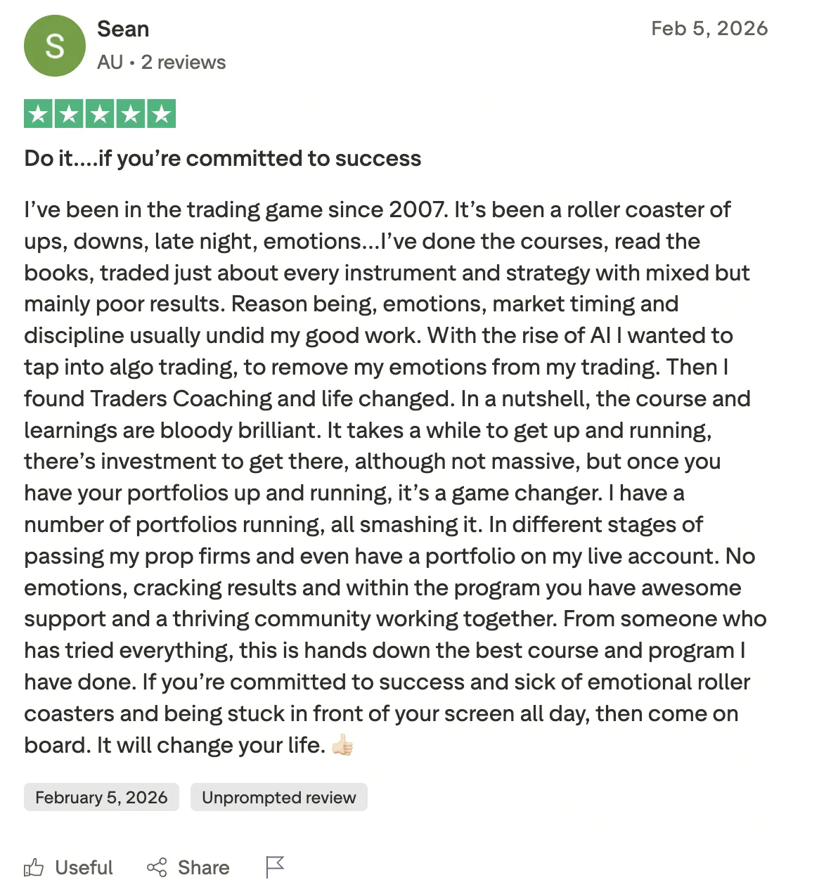 Five-star Trustpilot review from a student, number 3