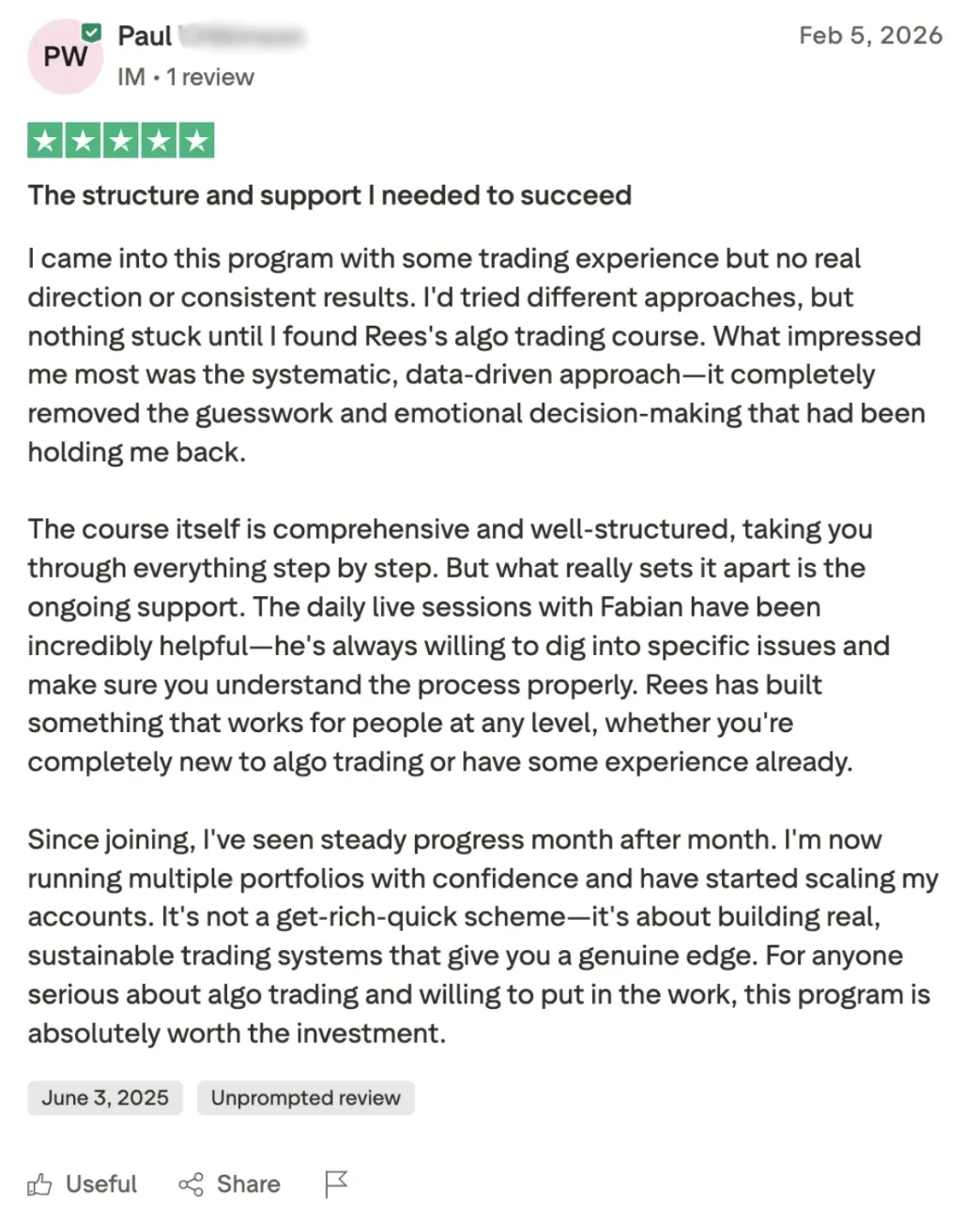 Five-star Trustpilot review from a student, number 8
