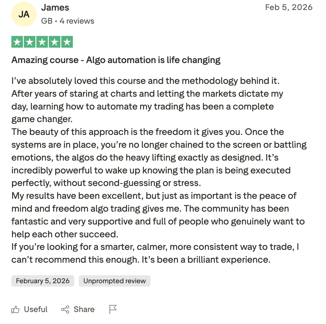 Five-star Trustpilot review from a student, number 15