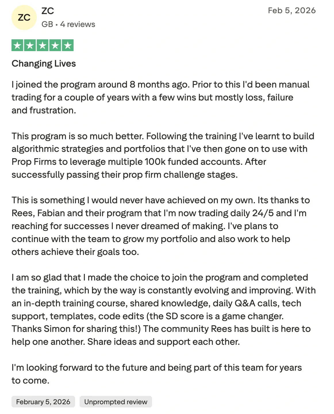 Five-star Trustpilot review from a student, number 5