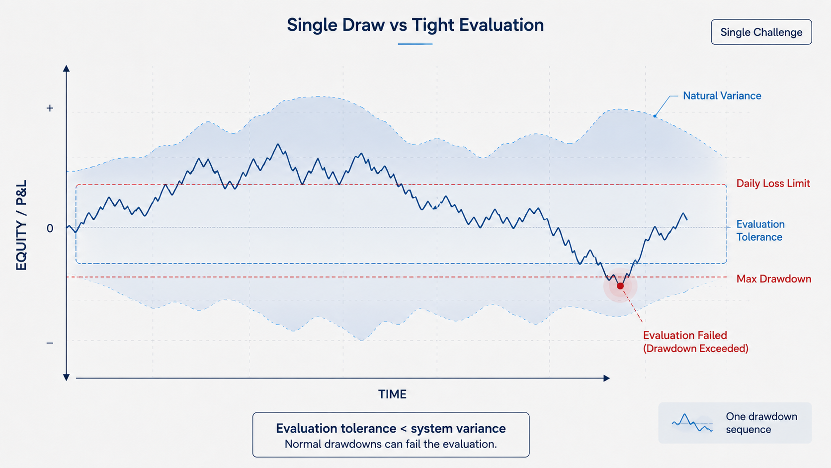Chart comparing a single equity draw against a tight evaluation window