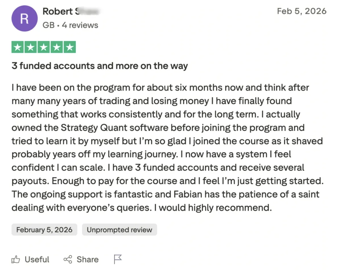 Five-star Trustpilot review from a student, number 1