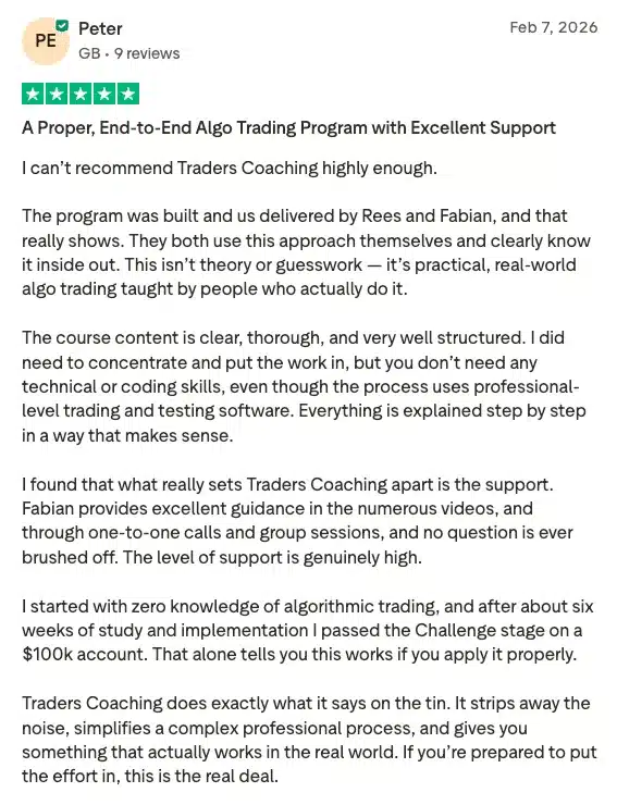 Trustpilot review from Peter